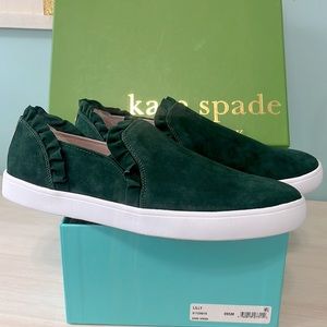 NWT NIB Kate Spade shoes loafers Sz 9.5 Dark green suede.